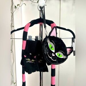 Dolls Kill Widow PURRFECT CAT COIN PURSE, GLOVES AND PINK PIERCED SCARF